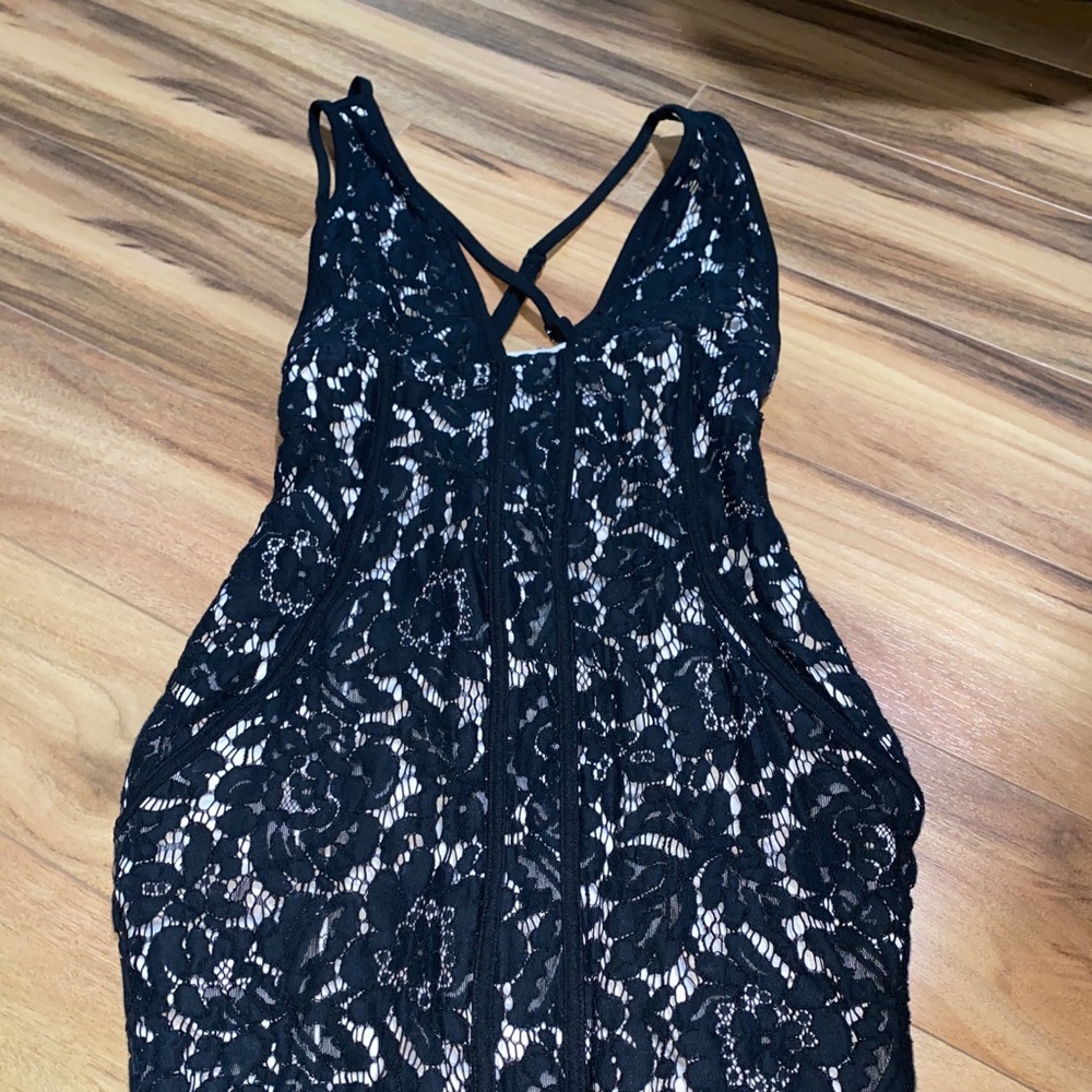 Black lace deep v dress
